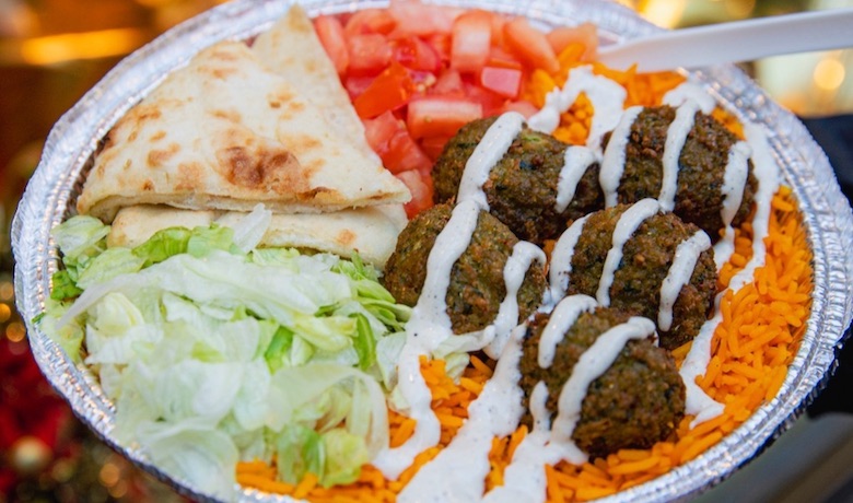 A screenshot of a platter of food from Halal Guys. A restaurant in Caesars Palace Hotel and Casino Las Vegas.