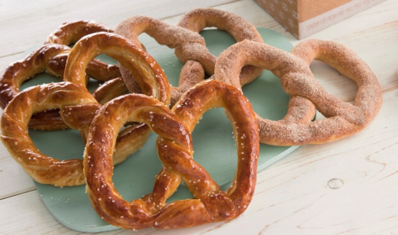 A screenshot of various pretzels from Auntie Anne's Pretzels a restaurant in the Excalibur Hotel and Casino Las Vegas.