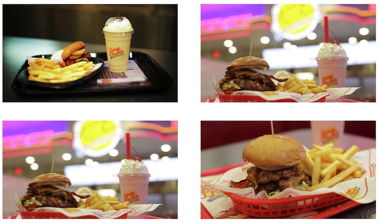 A screenshot of menu highlights from Johnny Rockets restaurant in the Excalibur Hotel and Casino Las Vegas.