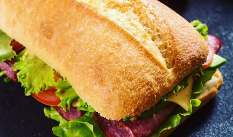 A screenshot of a sub sandwich from L.A. Subs and Salads restaurant in the Flamingo Hotel and Casino Las Vegas.