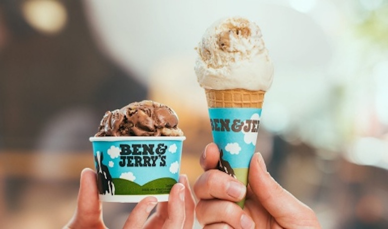 A screenshot of a cup and a cone of ice cream from Ben & Jerry's in Harrah's Las Vegas Hotel and Casino.
