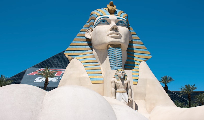 A screenshot of the Great Sphinx of Giza outside of the Luxor Hotel and Casino in Las Vegas.