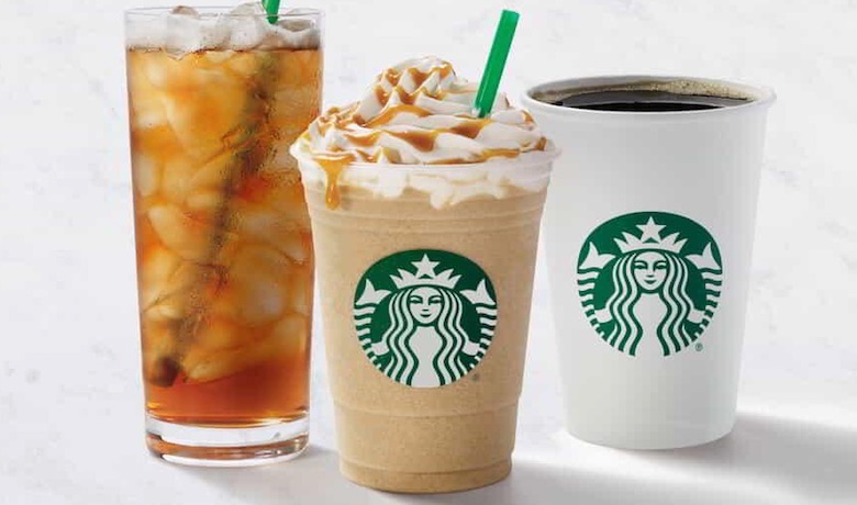 A screenshot of three different drinks from Starbucks at the Luxor Hotel and Casino in Las Vegas.