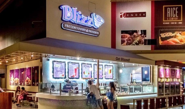A screenshot of Blizz Frozen Yogurt and Desserts eatery in the Luxor Hotel and Casino Las Vegas.