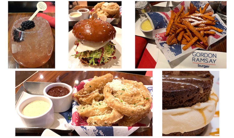 A screenshot of menu highlights from Gordon Ramsay Burger restaurant in Planet Hollywood Hotel and Casino Las Vegas.