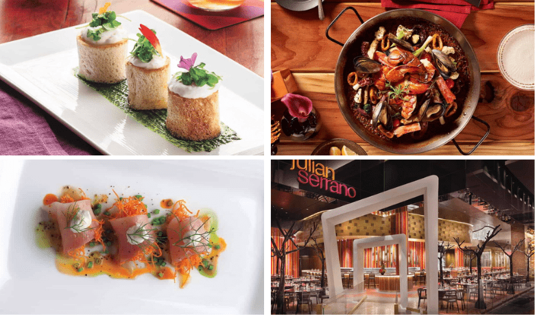 A screenshot of the entrance and menu highlights from Julian Serrano Tapas in the Aria Hotel and Casino Las Vegas.