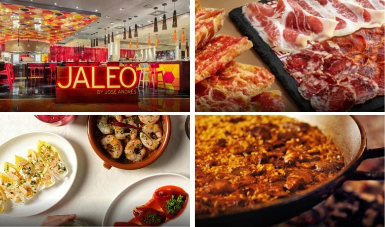 A screenshot of the entrance and menu highlights from Jaleo by Jose Andres restaurant in the Cosmopolitan Hotel and Casino Las Vegas.
