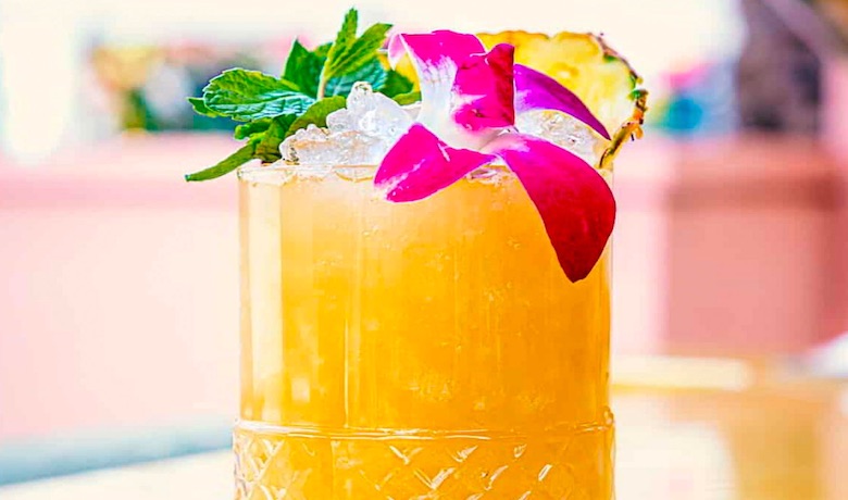 A screenshot of a tropical cocktail drink at Rhumbar Tropical Ultra Lounge in the Mirage Hotel and Casino Las Vegas.