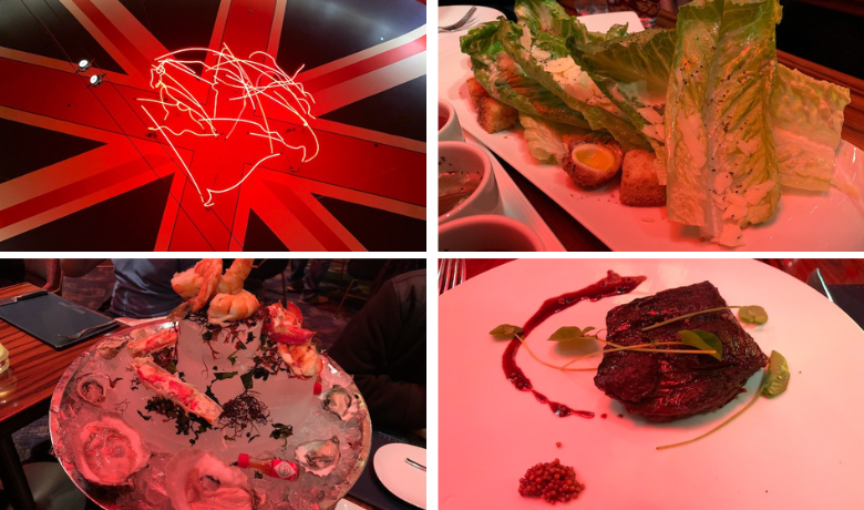 A screenshot of the decor and menu highlights from Gordon Ramsay Steak restaurant in Paris Hotel and Casino Las Vegas.