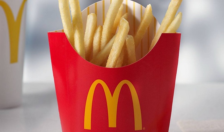 A screenshot of a box of McDonald's french fries. McDonald's has a location inside The Stratosphere Hotel and Casino Las Vegas.