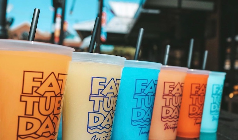 A screenshot of 6 frozen cocktail drinks from Fat Tuesdays. Fat Tuesdays has a location in The Stratosphere Hotel and Casino Las Vegas.