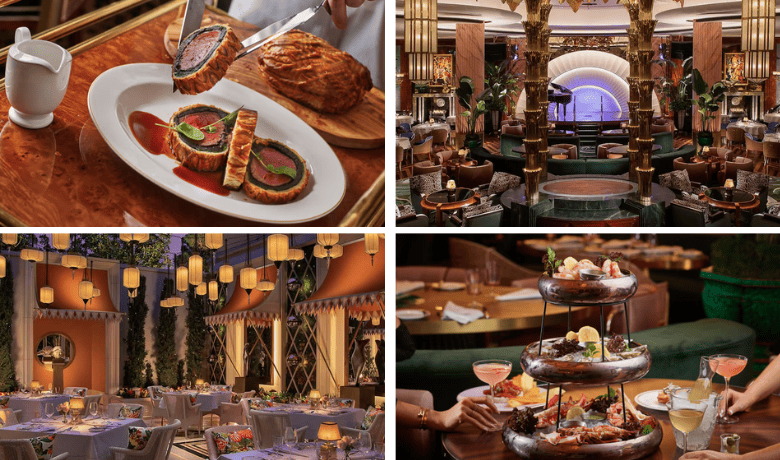A screenshot of the dining areas and menu highlights from Delilah restaurant in the Wynn Hotel and Casino Las Vegas.