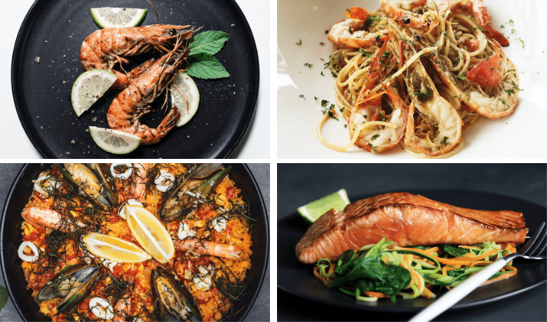 A screenshot of some of the best seafood dishes from various restaurant in Las Vegas.