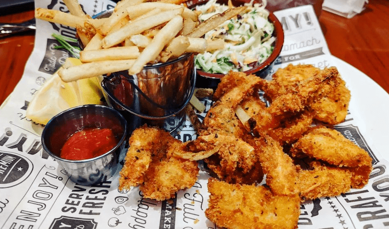 A screenshot of a seafood platter entree from the Seafood Shack restaurant in the Treasure Island Hotel and Casino Las Vegas.