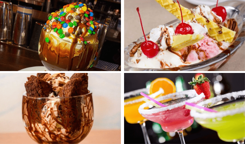 A screenshot of various desserts and drinks from Carlos 'N Charlie's Mexican Restaurant in the Flamingo Hotel and Casino Las Vegas.