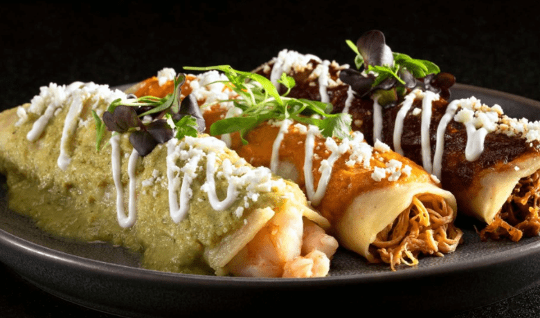 A screenshot of the trio enchiladas from Diablo's Cantina Mexican Restaurant in the Luxor Hotel and Casino Las Vegas.