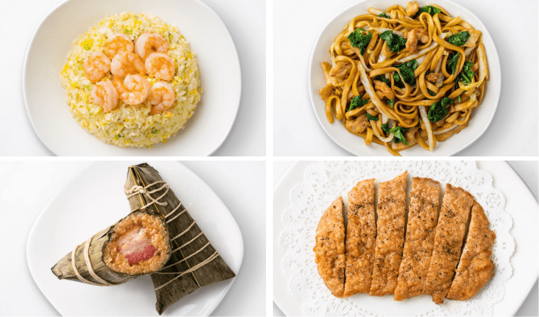 A screenshot of various rice, noodle, and meat dishes from Din Tai Fung Restaurant in the Aria Hotel and Casino Las Vegas.