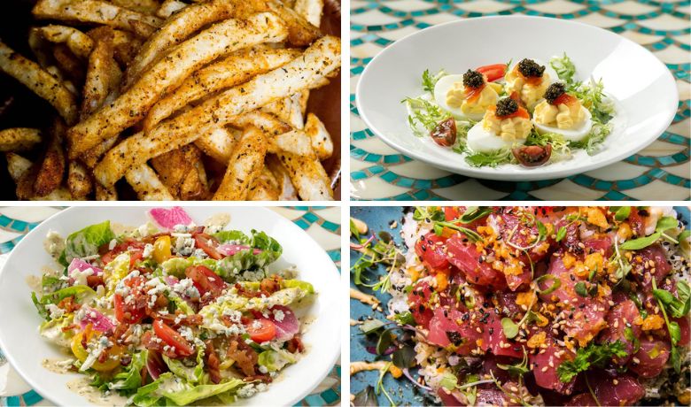 A screenshot of various appetizers and salads from Emeril's New Orleans Fish House Restaurant in the MGM Grand Hotel and Casino Las Vegas.