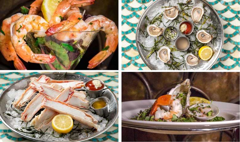 A screenshot of various seafood dishes from Emeril's New Orleans Fish House Restaurant in the MGM Grand Hotel and Casino Las Vegas.