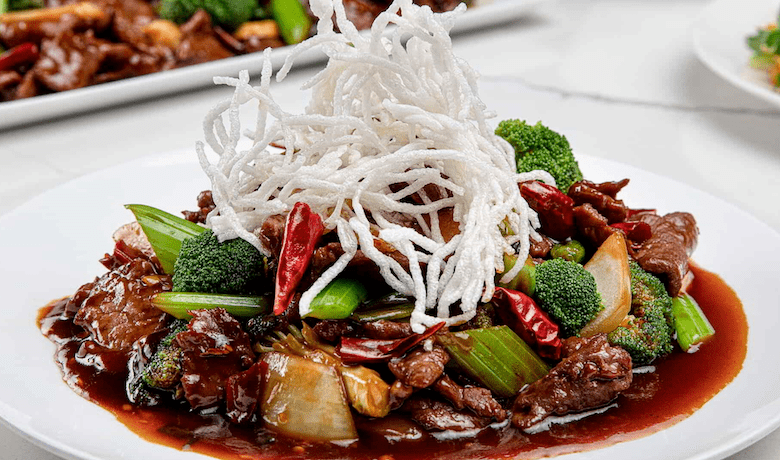 A screenshot of the mongolian beef from Grand Wok Noodle Bar Asian Restaurant in the MGM Grand Hotel and Casino Las Vegas.
