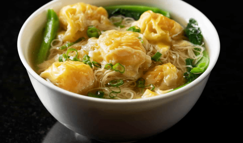 A screenshot of the wonton noodle soup from Grand Wok Noodle Bar Asian Restaurant in the MGM Grand Hotel and Casino Las Vegas.