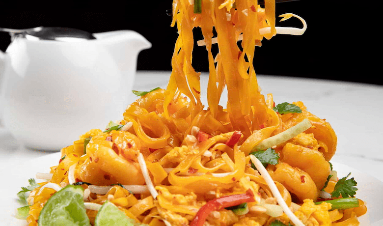 A screenshot of the shrimp Pad Thai from Grand Wok Noodle Bar Asian Restaurant in the MGM Grand Hotel and Casino Las Vegas.