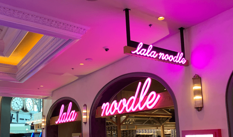 A screenshot of the entrance to La La Noodle Restaurant in the Park MGM Hotel and Casino Las Vegas.