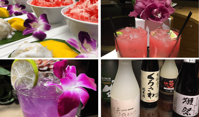 A screenshot of various alcohol drinks and desserts from Lemongrass Thai Restaurant in the Aria Hotel and Casino Las Vegas.