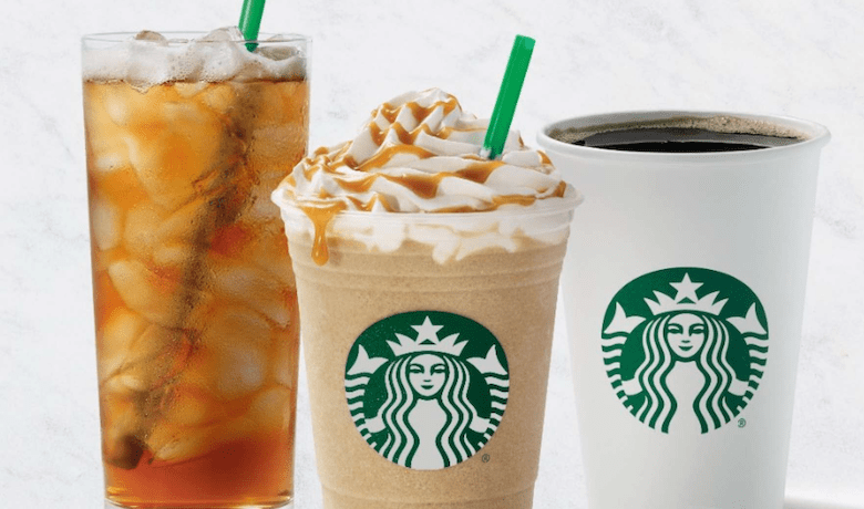 A screenshot of three coffee and tea drinks from Starbucks in the Mandalay Bay Hotel and Casino Las Vegas.