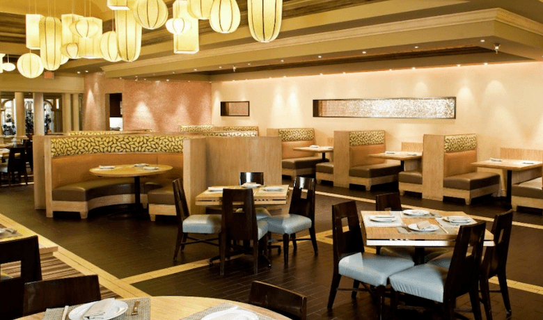 A screenshot of the dining room at Noodle Shop Restaurant in the Mandalay Bay Hotel and Casino Las Vegas.