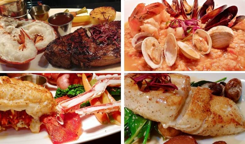 A screenshot of various main course items from the Seafood Shack restaurant in Treasure Island Hotel and Casino Las Vegas.