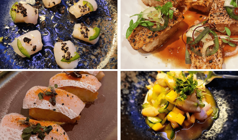A screenshot of various seafood dishes from Sugarcane Raw Bar Grill in the Venetian Hotel and Casino Las Vegas.