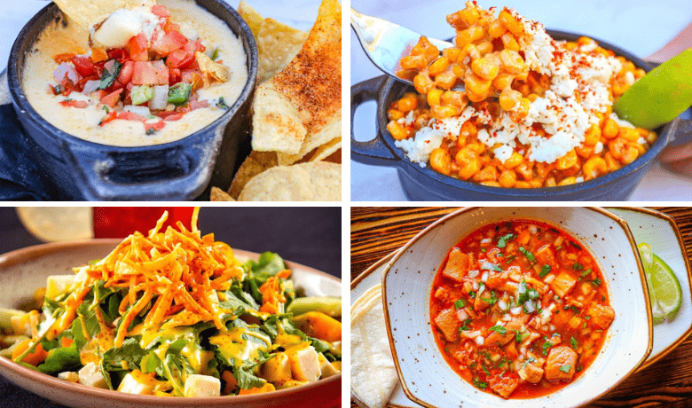 A screenshot of various appetizers, a soup, and salad from Chayo Mexican Kitchen in The Linq Hotel and Casino Las Vegas.