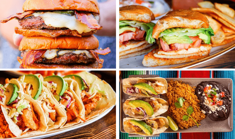 A screenshot of burgers, sandwiches, and tacos from Chayo Mexican Kitchen in The Linq Hotel and Casino Las Vegas.