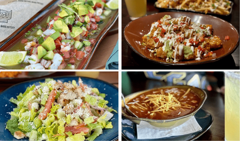 A screenshot of ceviche, salads, soups, and tater tots from Hussong's Cantina Restaurant in the Mandalay Bay Hotel and Casino Las Vegas.