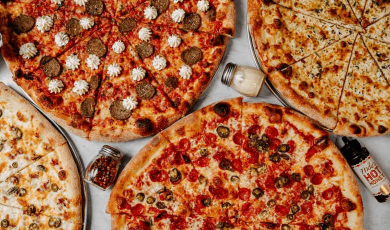 A screenshot of various pizzas from Bonanno's New York Pizzeria restaurant in the MGM Grand Hotel and Casino Las Vegas.