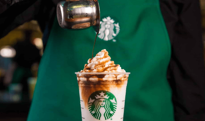 A screenshot of a barista making a coffee drink at Starbucks located in the MGM Grand Hotel and Casino Las Vegas.