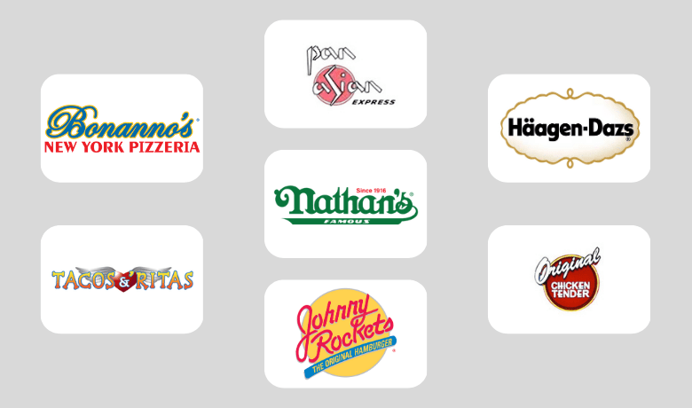 A screenshot of company logos for restaurants in the food court at the MGM Grand Hotel and Casino Las Vegas.