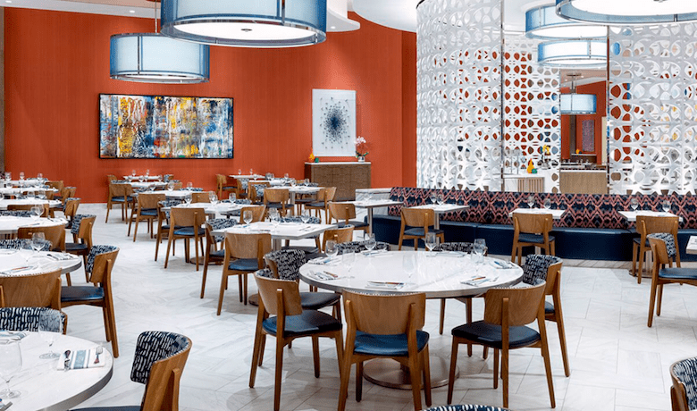 A screenshot of the dining area from The Kitchen at the Resorts World Hotel and Casino Las Vegas.