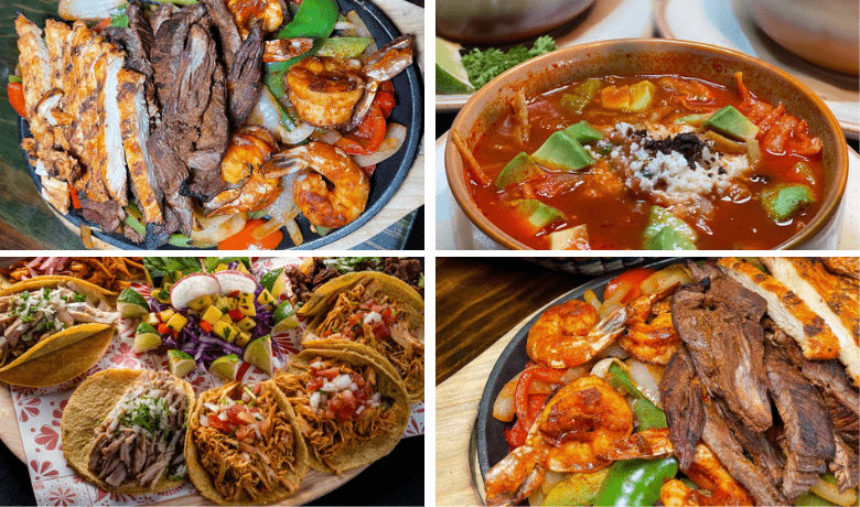 A screenshot of tacos, tortilla soup, and fajitas from Senor Frog's Mexican Restaurant in the Treasure Island Hotel and Casino Las Vegas.