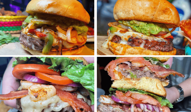 A screenshot of various burgers and sandwiches from Senor Frog's Mexican Restaurant in the Treasure Island Hotel and Casino Las Vegas.