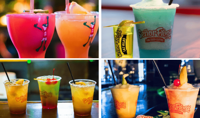 A screenshot of various cocktails and beverages from Senor Frog's Mexican Restaurant in the Treasure Island Hotel and Casino Las Vegas.