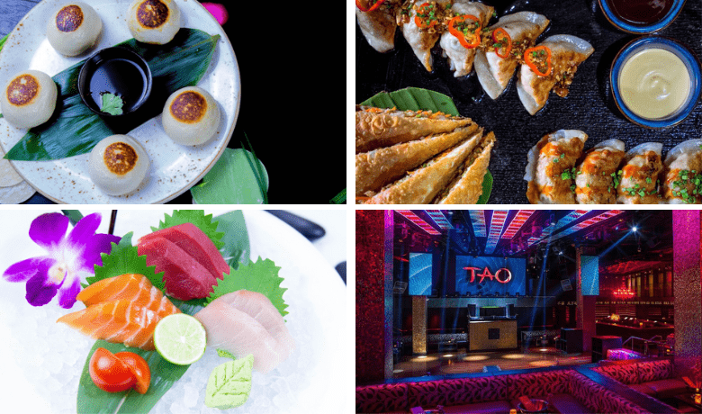 A screenshot of various menu highlights and the ambiance from TAO Asian Bistro in the Venetian Hotel and Casino Las Vegas.