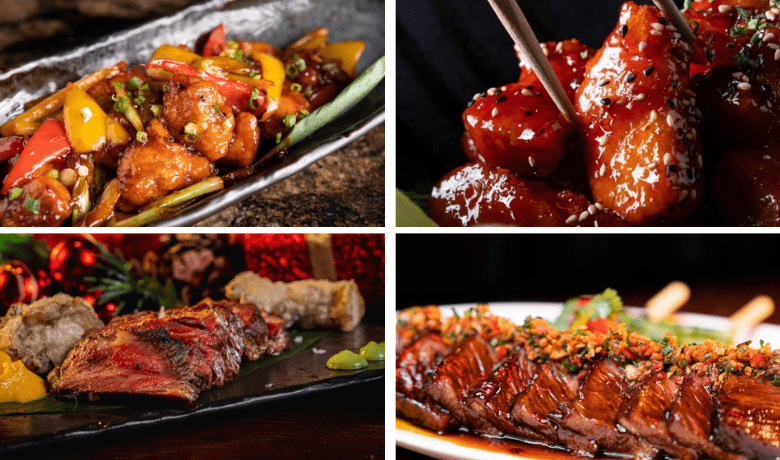A screenshot of chicken and beef menu highlights from TAO Asian Bistro in the Venetian Hotel and Casino Las Vegas.
