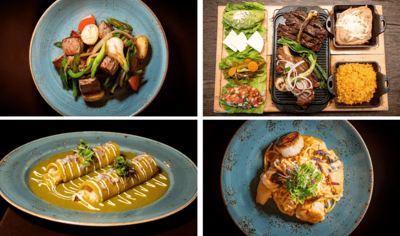 A screenshot of various entrees from Javier's Mexican Restaurant in the Aria Hotel and Casino Las Vegas.