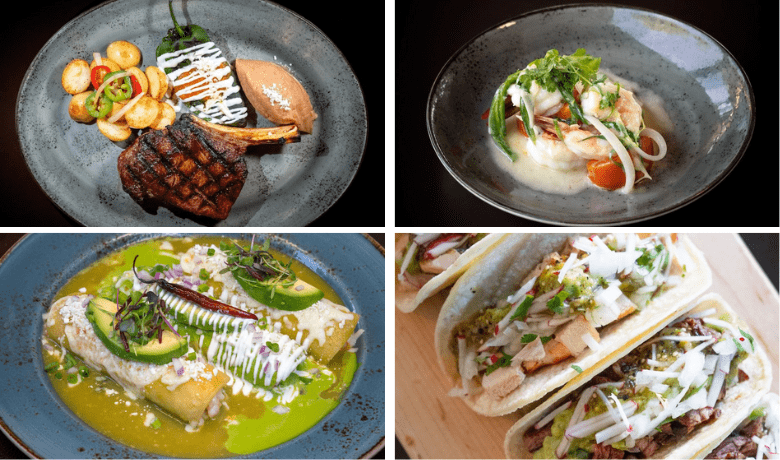 A screenshot of various meat and seafood entrees from Javier's Mexican Restaurant in the Aria Hotel and Casino Las Vegas.