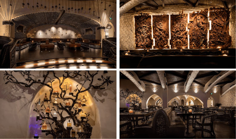 A screenshot of the dining areas and decor at Javier's Mexican Restaurant in the Aria Hotel and Casino Las Vegas.