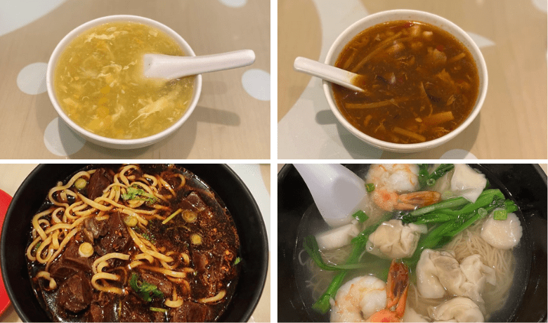 A screenshot of various soups and noodle soups from Beijing Noodle No. 9 Restaurant in Caesars Palace Hotel and Casino Las Vegas.