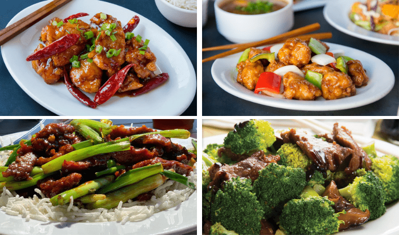 A screenshot of various chicken and beef dishes from Chin Chin Cafe and Sushi Bar in the New York New York Hotel and Casino Las Vegas.