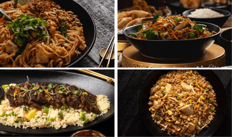A screenshot of various noodle and rice dishes from P.F. Chang's Restaurant in Planet Hollywood Hotel and Casino Las Vegas.